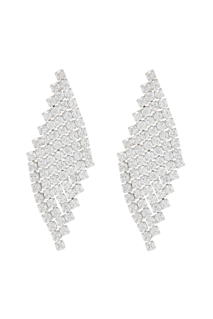 Mesh Pattern Diamond Drop Earrings, Rhodium-Plated Brass & Cubic Zirconia