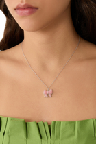 Bow Pendant, 18k White Gold & Pink Opal