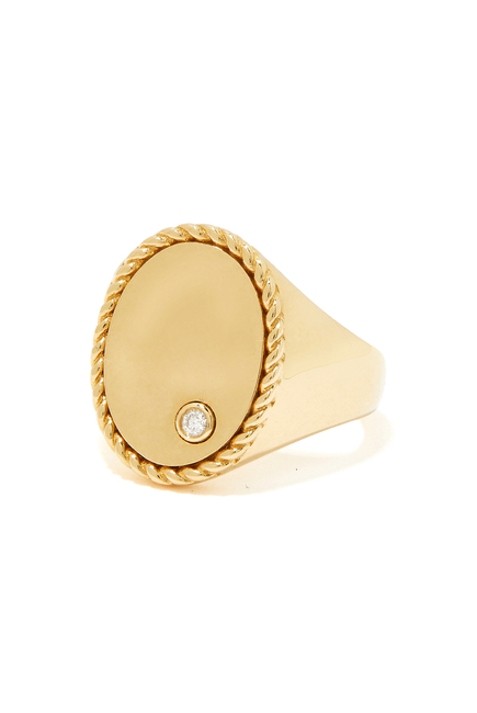 Oval Signet Ring, 18k Yellow Gold & Diamond