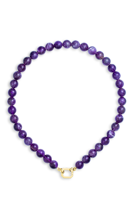 Amethyst Beaded Necklace, 18K Yellow Gold