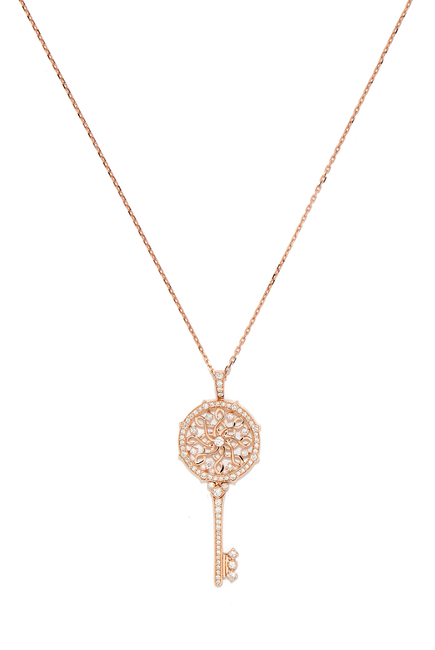 Muftah Turath Medium Key Necklace, 18k Pink Gold & Diamonds