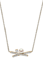 Sleek Necklace, 18k Yellow Gold, Diamond & Pearl