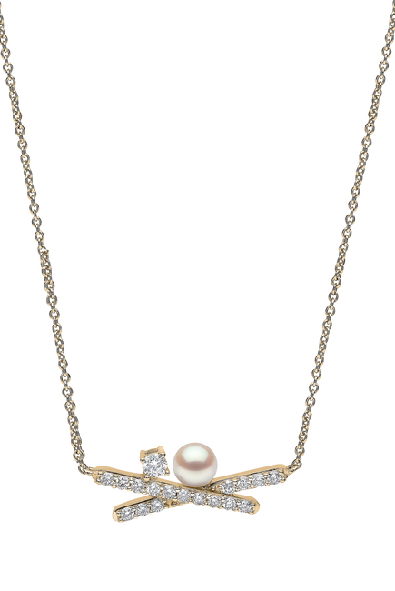 Sleek Necklace, 18k Yellow Gold, Diamond & Pearl