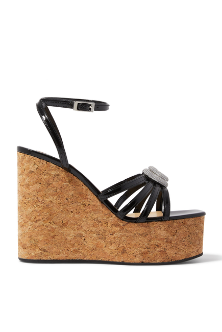 Double Heart Embellished 120 Patent Wedges