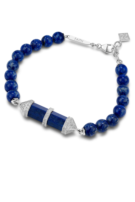 Chakra Medium Horizontal Beaded Bracelet, 18k White Gold with Diamonds & Lapis Lazuli