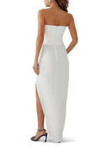 Strapless Corset Asymmetrical Longline Drape Gown in Crepe
