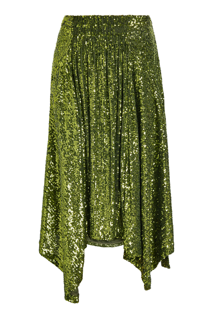 Asymmetric Sequined Midi Skirt 