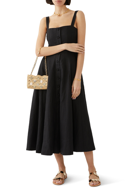 Corbiere Pleated Linen Midi Dress