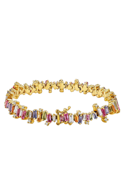 Shimmer Pastel Sapphire Tennis Bracelet, 18K Yellow Gold & Diamonds