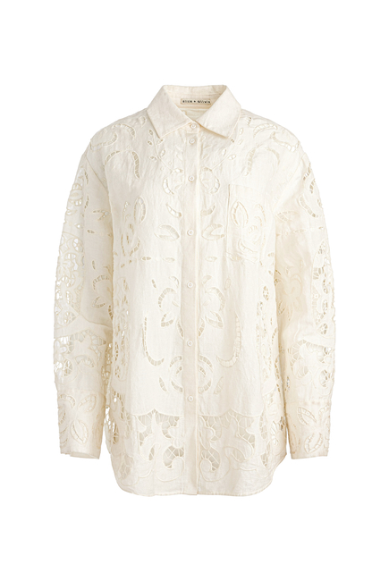 Finely Eyelet Oversized Button-Down Shirt