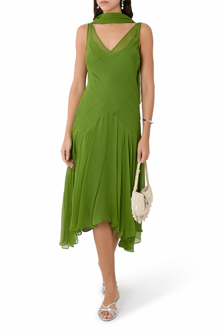 Slip Dress with Handkerchief Hem and Scarf