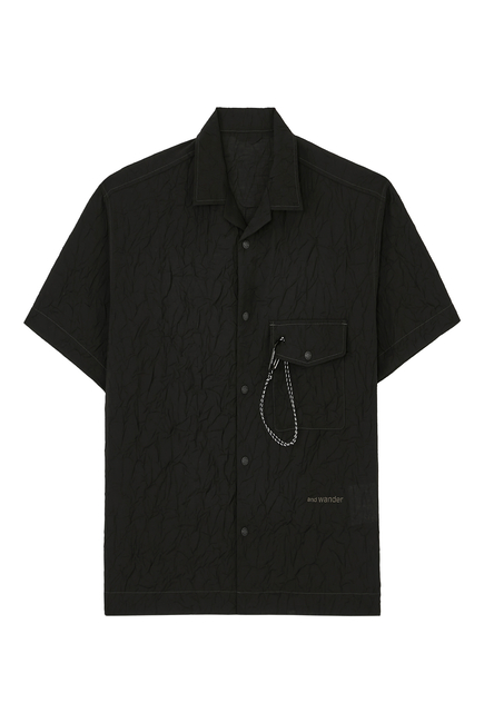 Washer Pleated Open Short Sleeve Shirt