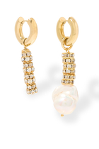Pearl and Strass Hoop Earrings, 24k Yellow Gold, Pearl & Strass