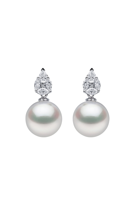 Starlight Earrings, 18k White Gold, Diamond & Pearl