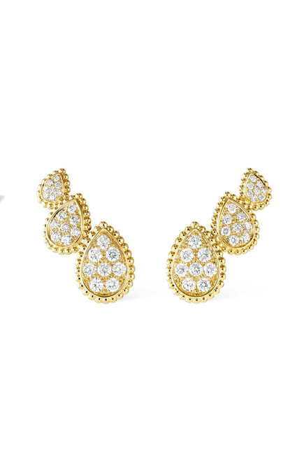 Serpent Bohème Triple Motif Stud Earrings, Paved with Diamonds