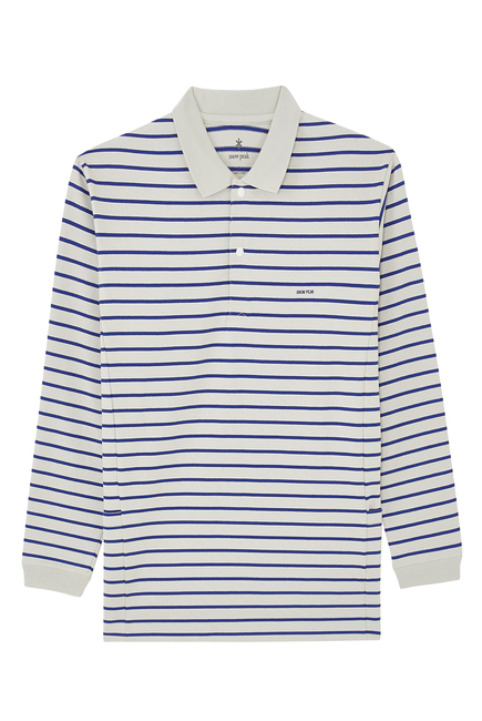 Heavy Cotton Border Long Sleeve Polo Shirt