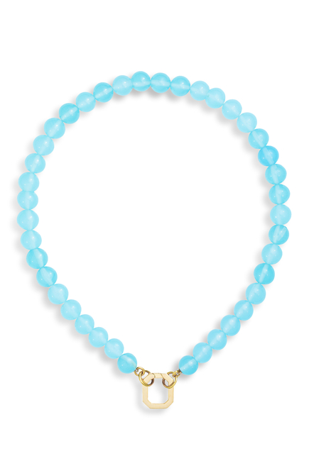 Aqua Beaded Necklace, 18K Yellow Gold