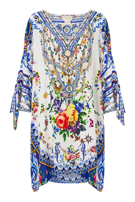Tie Sleeve Short V Neck Kaftan