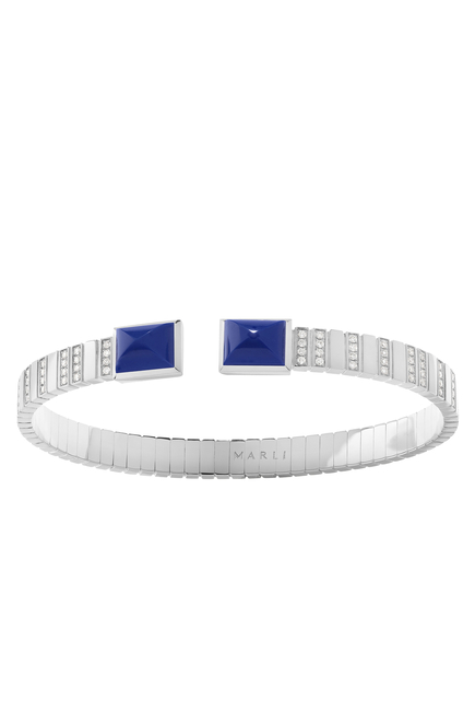 Cleo 2 Link Slip-On Bracelet, 18k White Gold with Lapis Lazuli & Diamonds