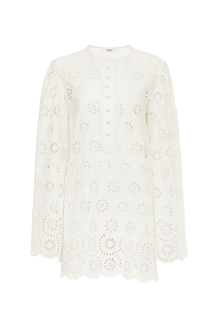 Long-Sleeve Mini Dress in Cotton Voile