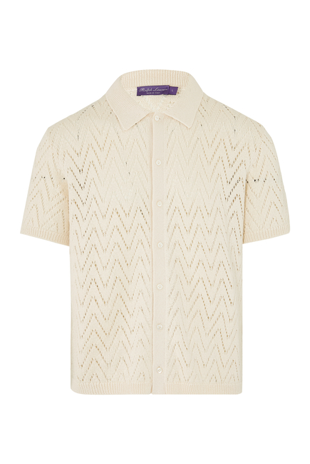 Textured Cotton Short Sleeves Cardigan