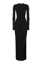  Cut-Out Crystal Bow Sleeves Maxi Dress