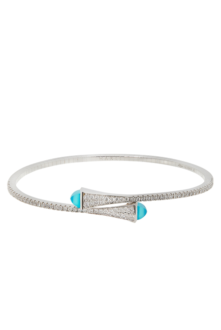 Cleo  Slim Bangle, 18k White Gold with Blue Chalcedony & Diamonds