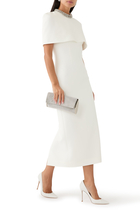 Cape Embellished Crepe Midi Dress