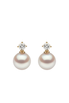 Classic Earrings, 18k Yellow Gold, Diamond & 8mm Pearl
