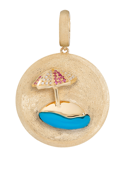 Umbrella Sands Charm, 18K Yellow Gold, Turquoise & Diamonds