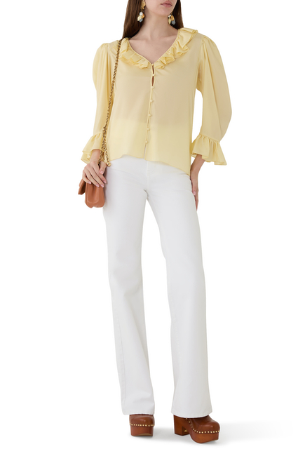 V-Neck Ruffle Top in Silk Habotai