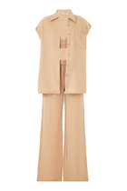 Collared Crinkled Shirt with Matching Bra and Pant Set