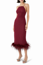 Lumiere Lurex Feather-Trimmed Midi Dress