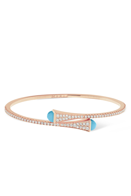 Cleo Slim Bangle, 18k Pink Gold with Turquoise & Diamonds
