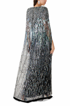 Embellished Cape-Effect Tulle Gown