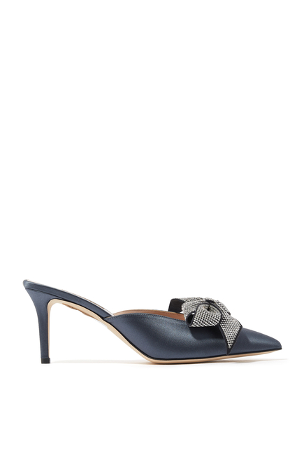 Paley 70 Crystal Bow Satin Mules