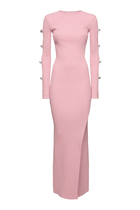 Cut-out Crystal Bow Sleeves Maxi Dress