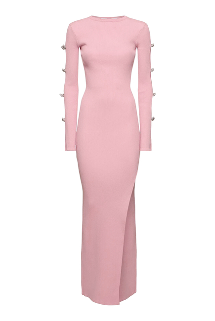 Cut-out Crystal Bow Sleeves Maxi Dress