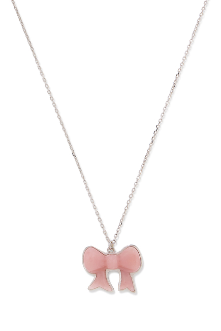 Bow Pendant, 18k White Gold & Pink Opal
