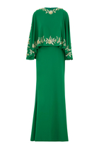 Embellished Sleeve Gown in Crepe