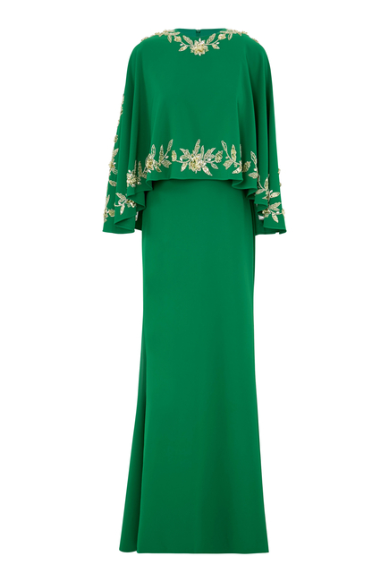 Embellished Sleeve Gown in Crepe