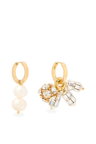 Strass and Pearl Hoop Earrings, 24k Yellow Gold, Pearl & Strass