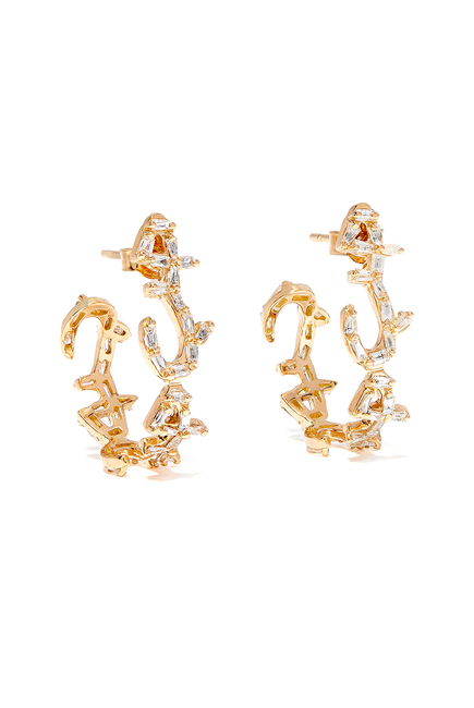 Hob/Love Hoop Earrings, 18k Yellow Gold & Baguette Diamonds