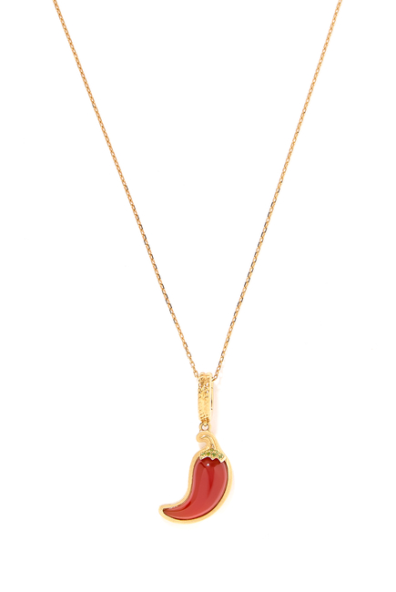 Pepper Brushed Charm, 18K Yellow Gold & Red Agate