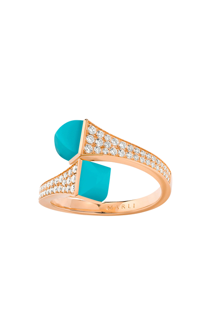 Cleo Midi Ring, 18k Rose Gold with Turquoise & Diamonds