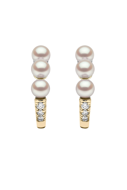 Eclipse Hoop Earrings, 18k Yellow Gold, Diamond & Pearl