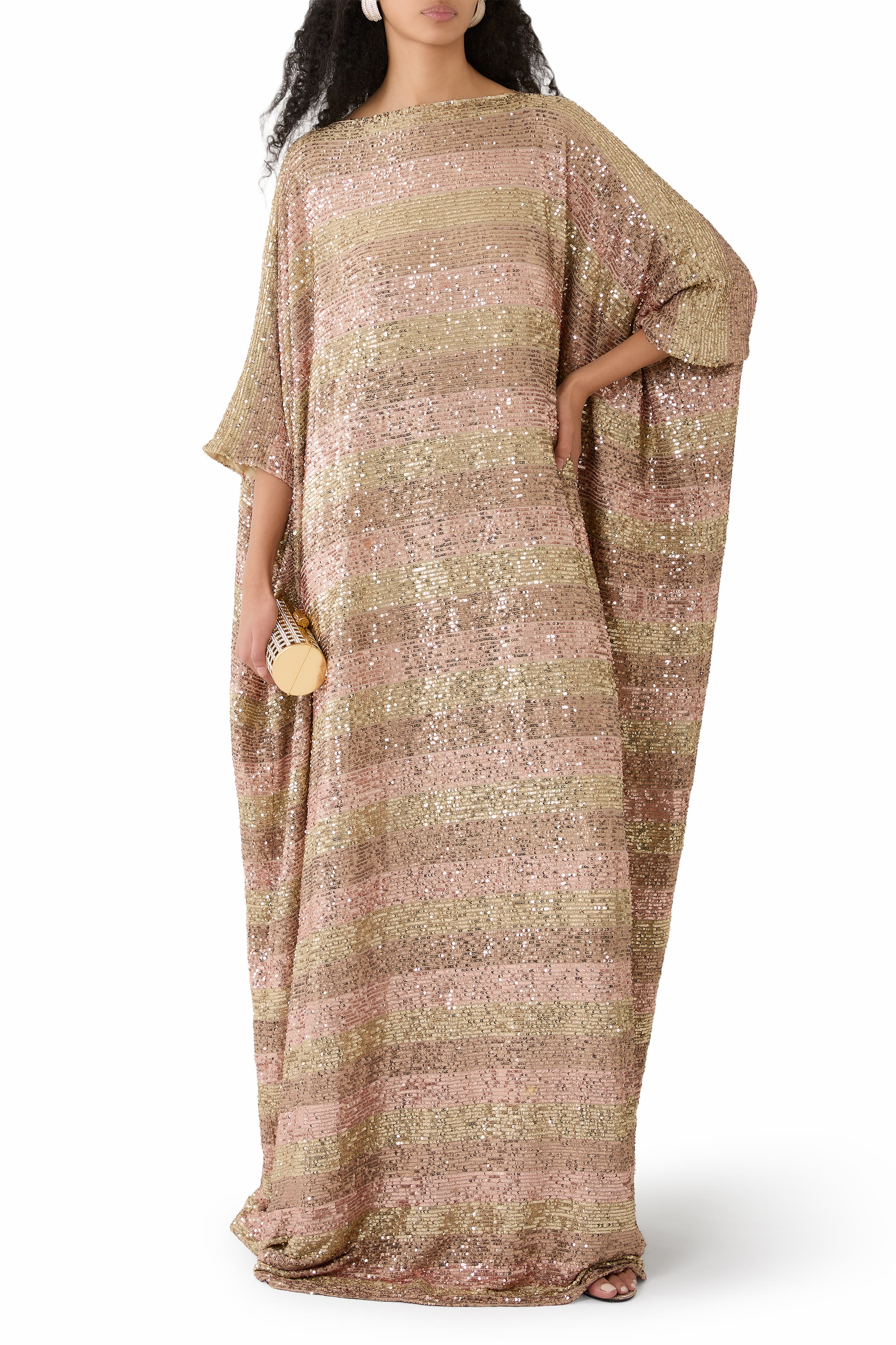 Striped Sequin Kaftan with Inner Belt