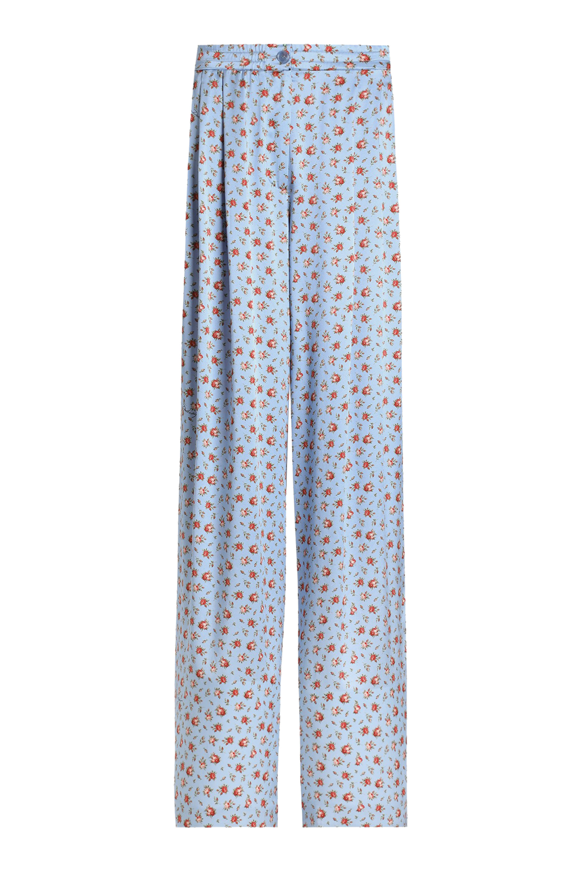 Small Rose-Print Wide Silk Trousers
