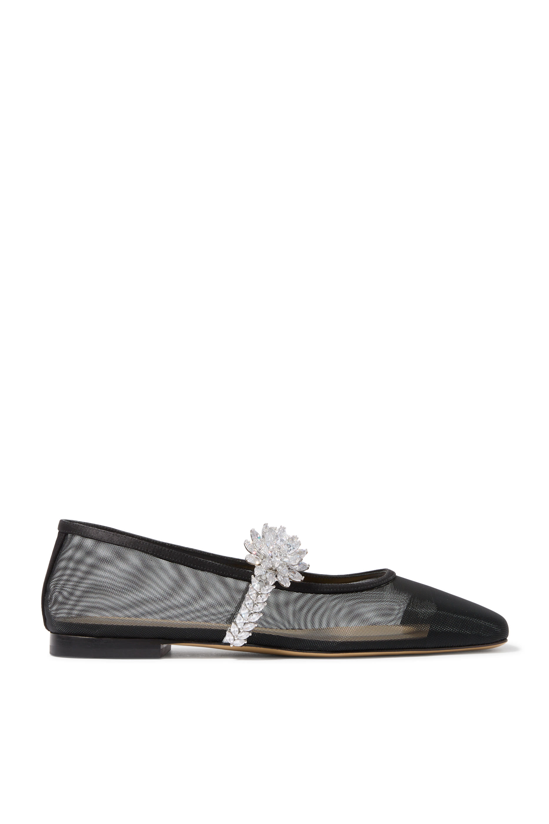  Lotus Flower Jewelled Mesh Ballerinas 