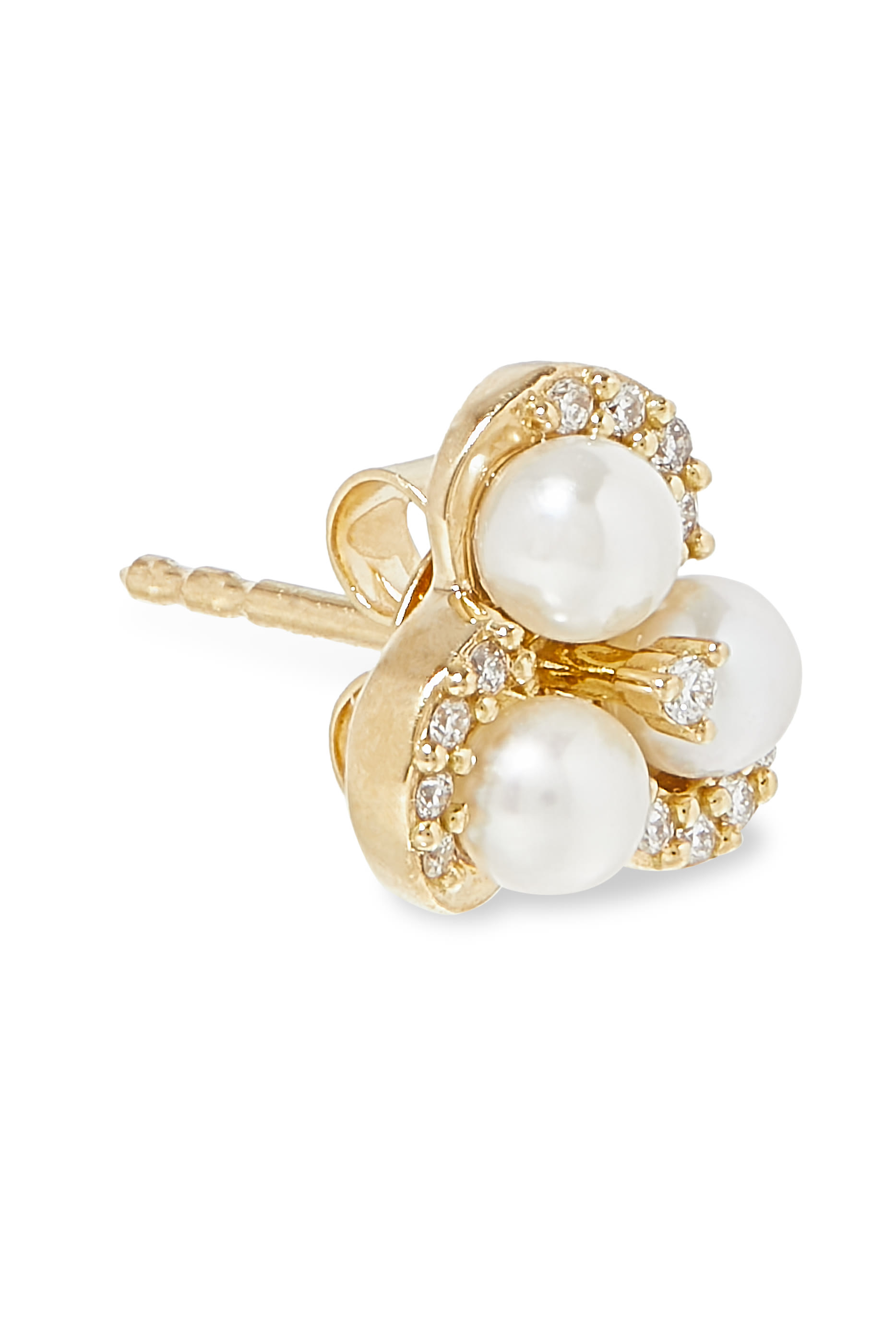 Twist Stud Earrings, 18k Yellow Gold with Diamonds & Pearls
